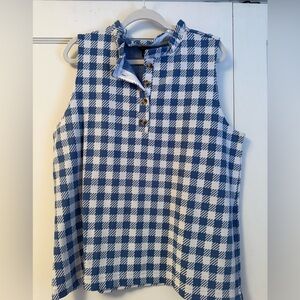 Ann Taylor Blue and White Gingham Sleeveless Top, XL